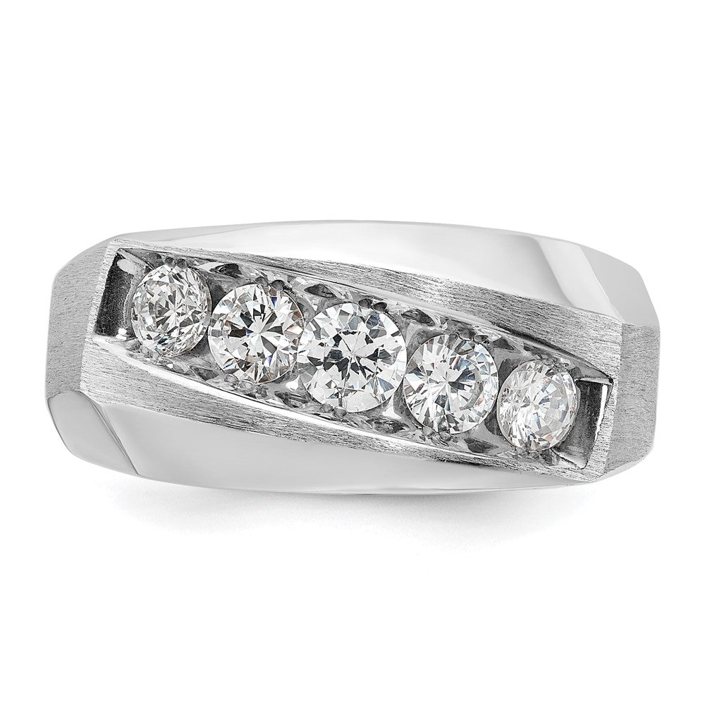 14k White Gold IBGoodman Men's Polished & Satin 5-Stone Diamond Ring