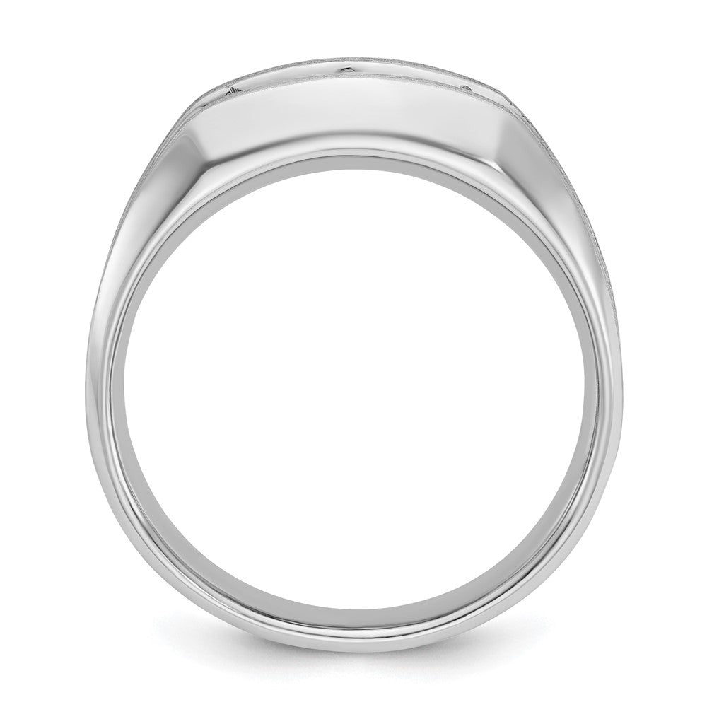 14kw IBGoodman Men's Polished Satin & Grooved 3-Stone Diamond Ring