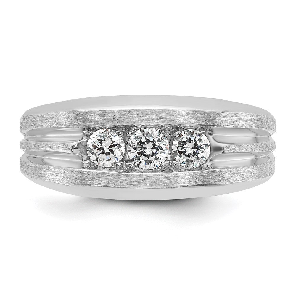 14kw IBGoodman Men's Polished Satin & Grooved 3-Stone Ring Mounting