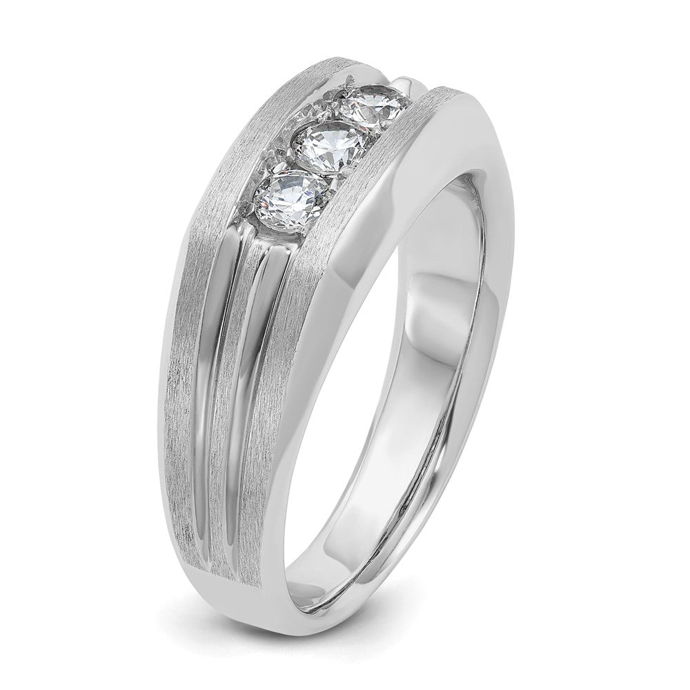 14kw IBGoodman Men's Polished Satin & Grooved 3-Stone Diamond Ring