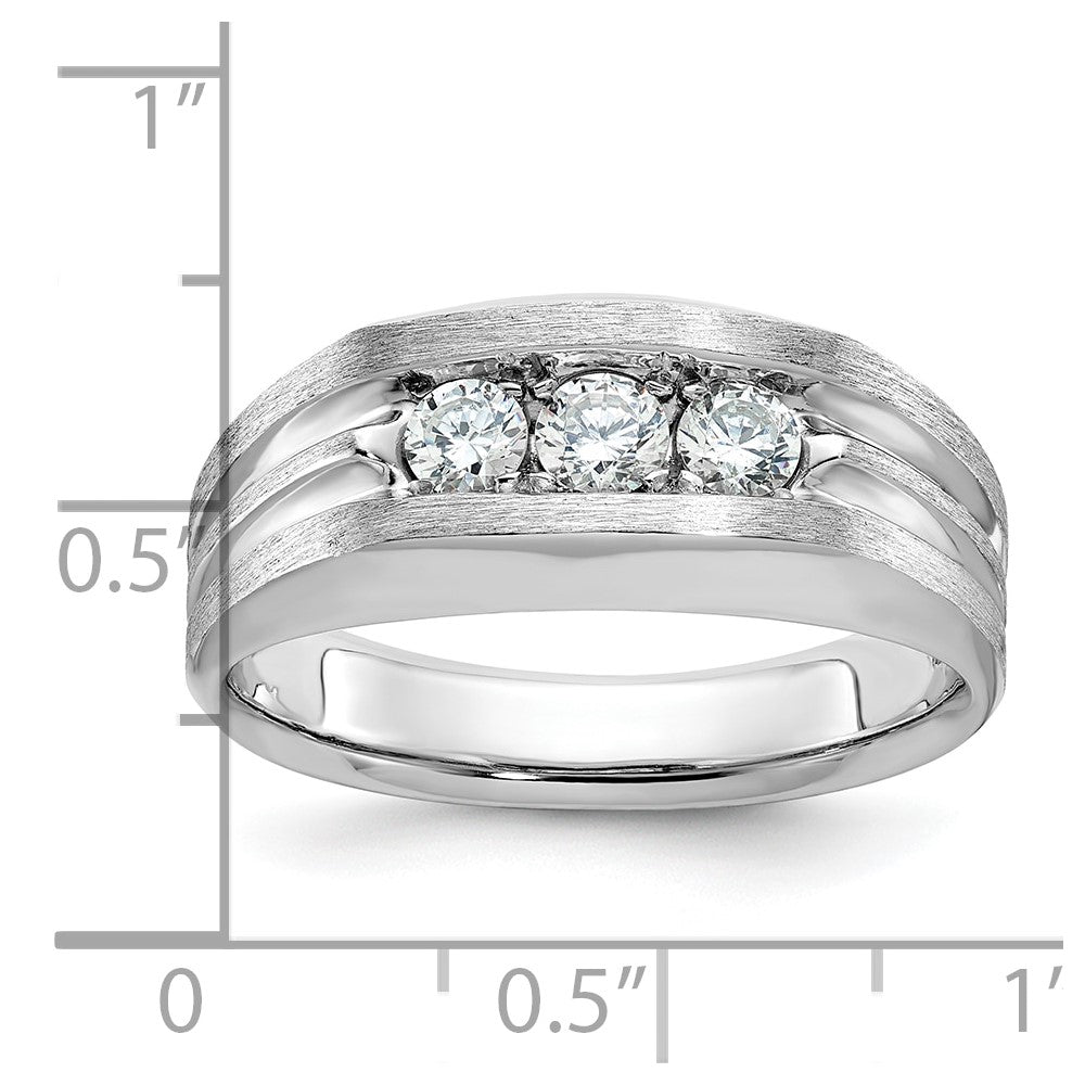 14kw IBGoodman Men's Polished Satin & Grooved 3-Stone Ring Mounting