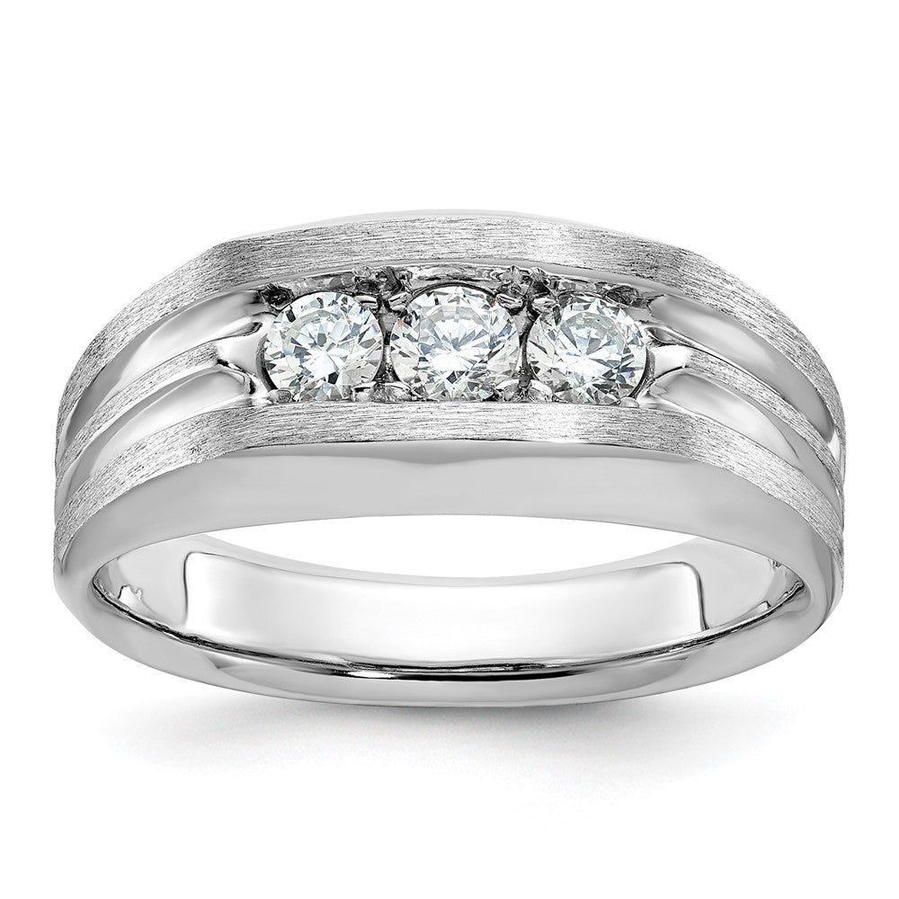 14kw IBGoodman Men's Polished Satin & Grooved 3-Stone Diamond Ring