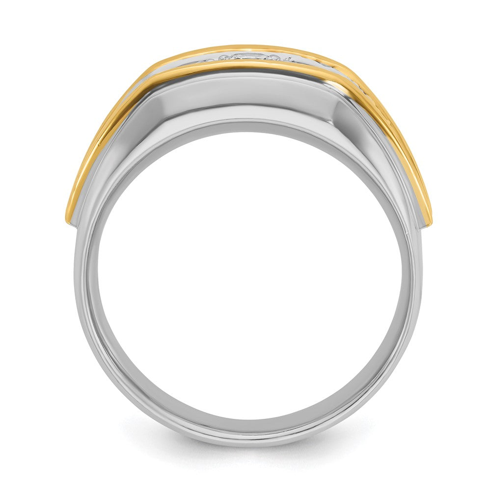 14k Two-tone IBGoodman Men's Polished 3-Stone Diamond Ring