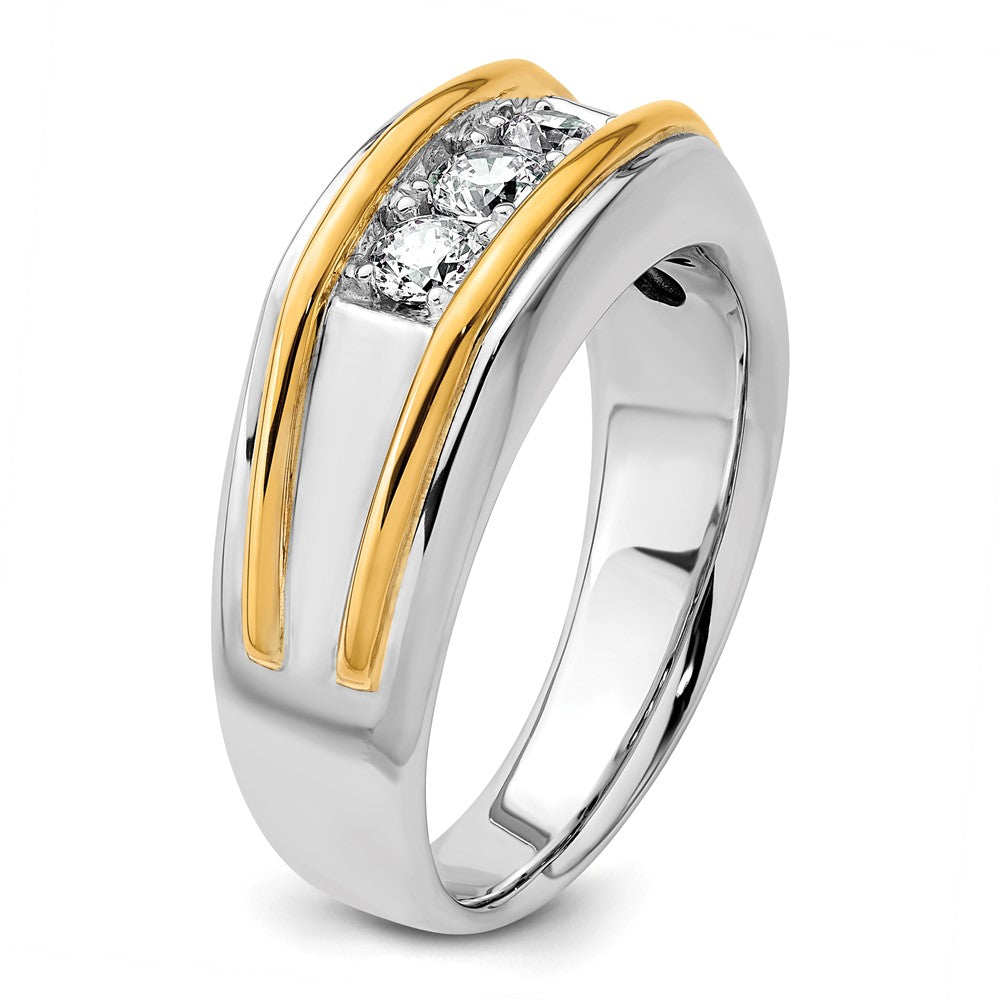 14k Two-tone IBGoodman Men's Polished 3-Stone Diamond Ring