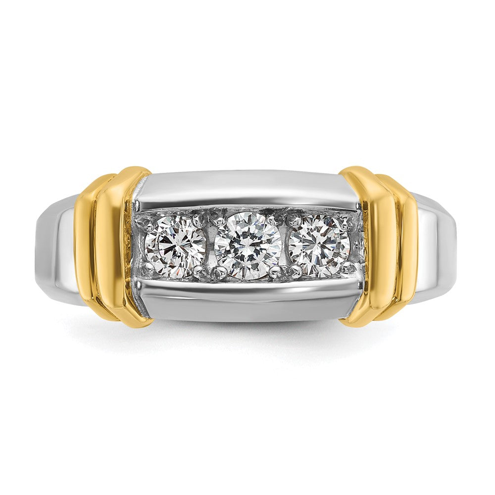 14k Two-tone IBGoodman Men's Polished 3-Stone Diamond Ring