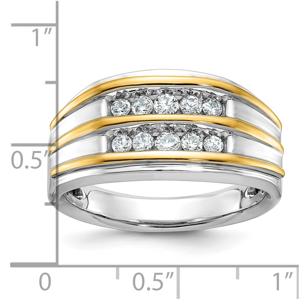 14k Two-tone IBGoodman Men's Polished 2-Row Diamond Ring