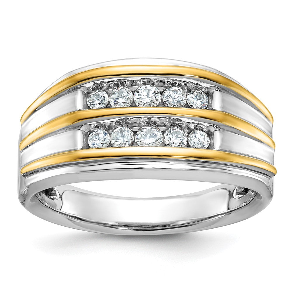 14k Two-tone IBGoodman Men's Polished 2-Row Diamond Ring
