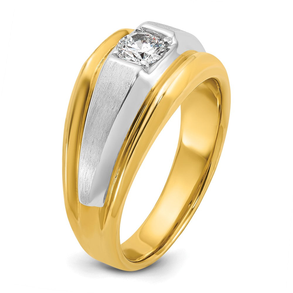 14k Two-tone IBGoodman Men's Polished and Satin Diamond Complete Ring