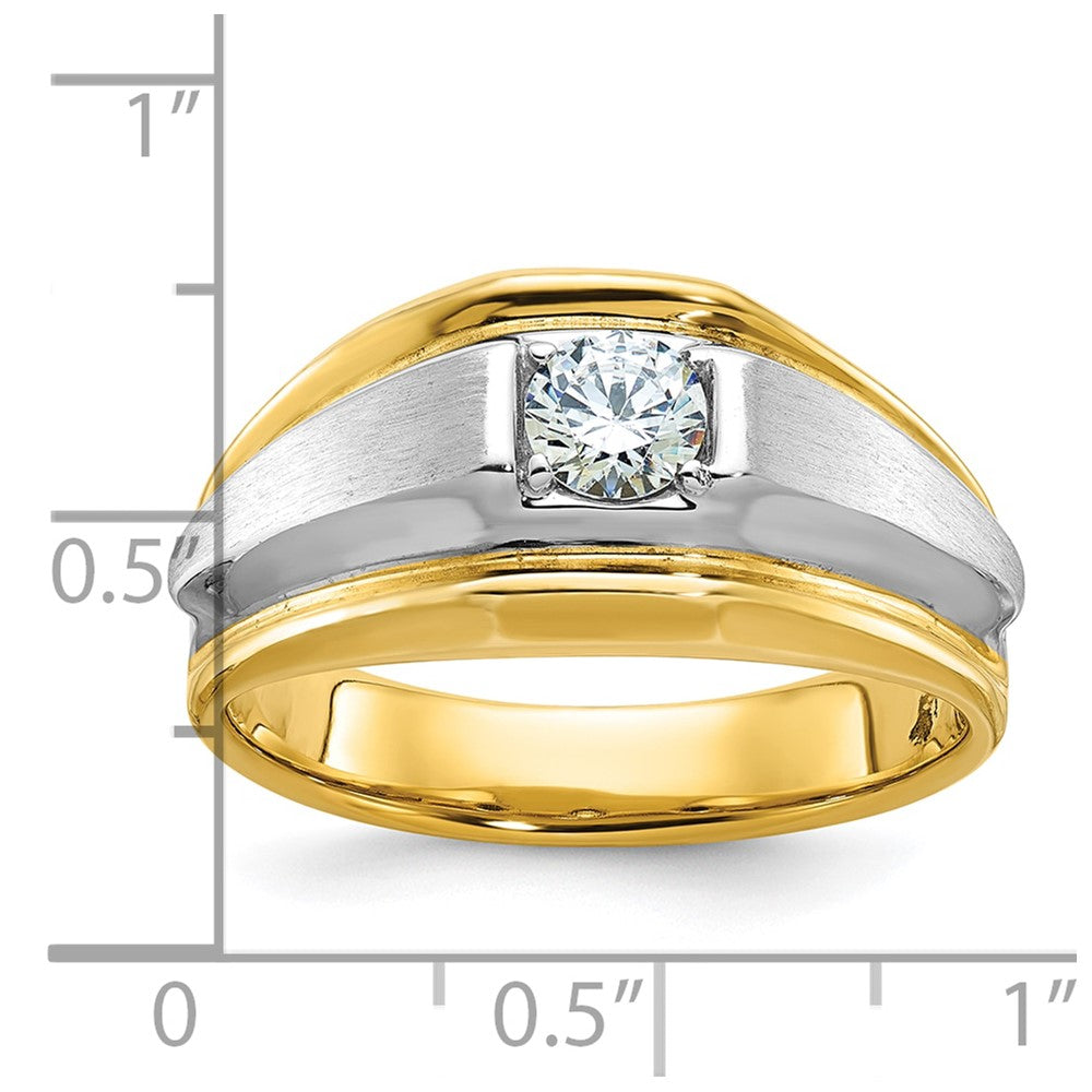 14k Two-tone IBGoodman Men's Polished and Satin Diamond Complete Ring