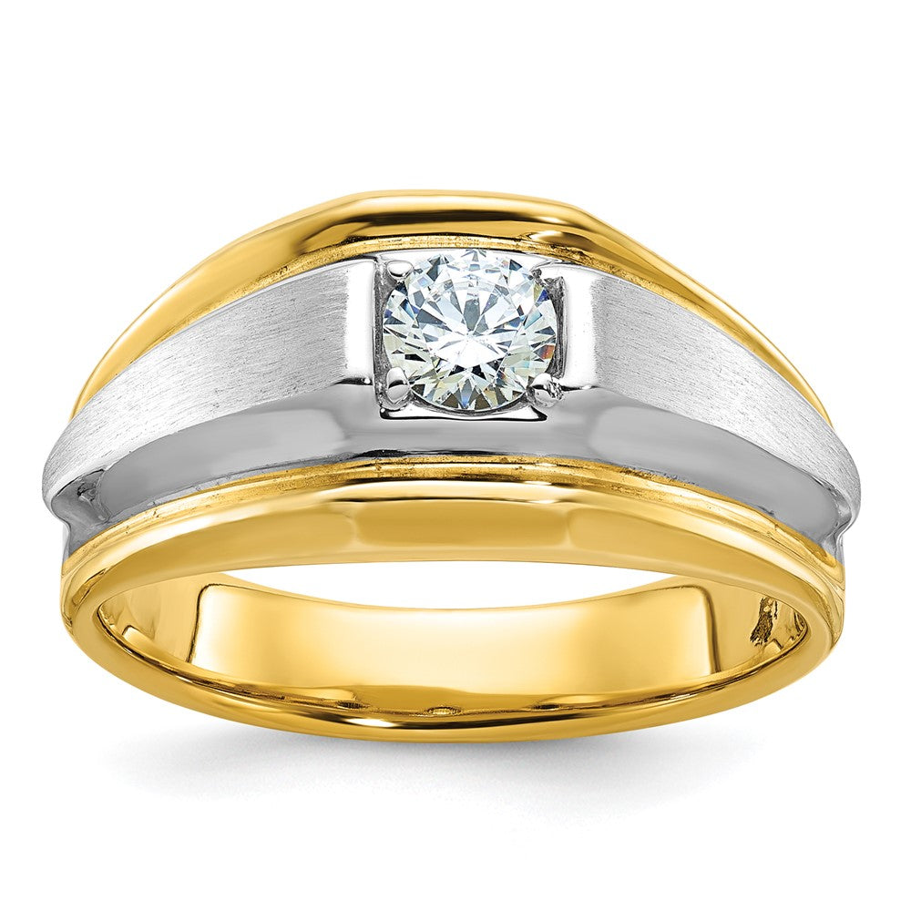 14k Two-tone IBGoodman Men's Polished and Satin Diamond Complete Ring