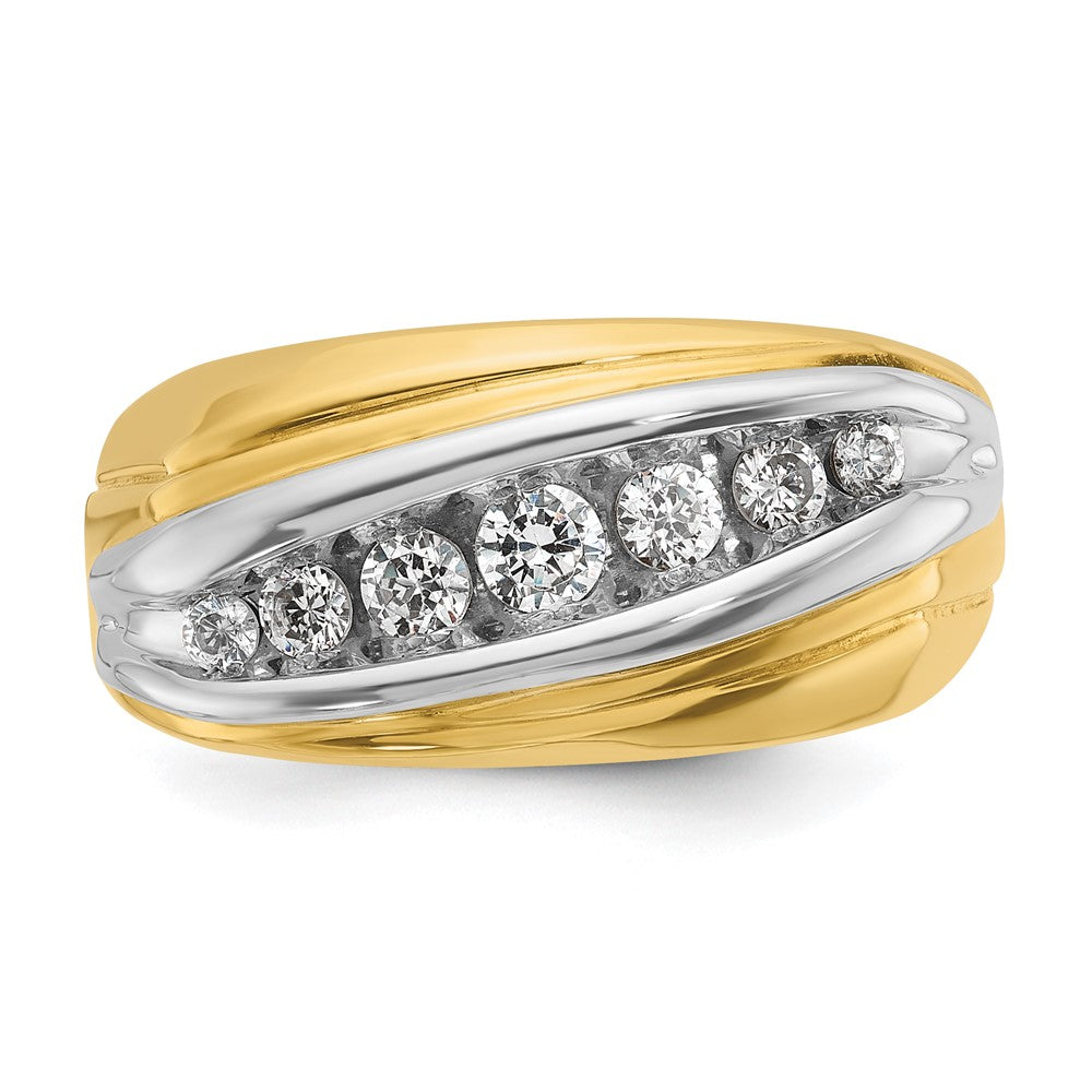 14ktt IBGoodman Men's Polished & Grooved Graduated 7-Stone Ring Mtg