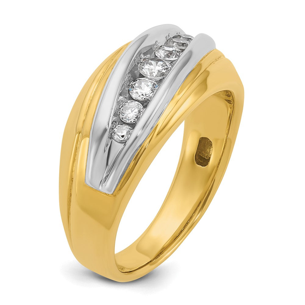 14ktt IBGoodman Men's Polished & Grooved Graduated 7-Stone Ring Mtg