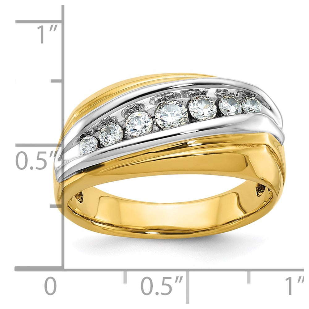 14ktt IBGoodman Men's Polished & Grooved 7-Stone Diamond Ring