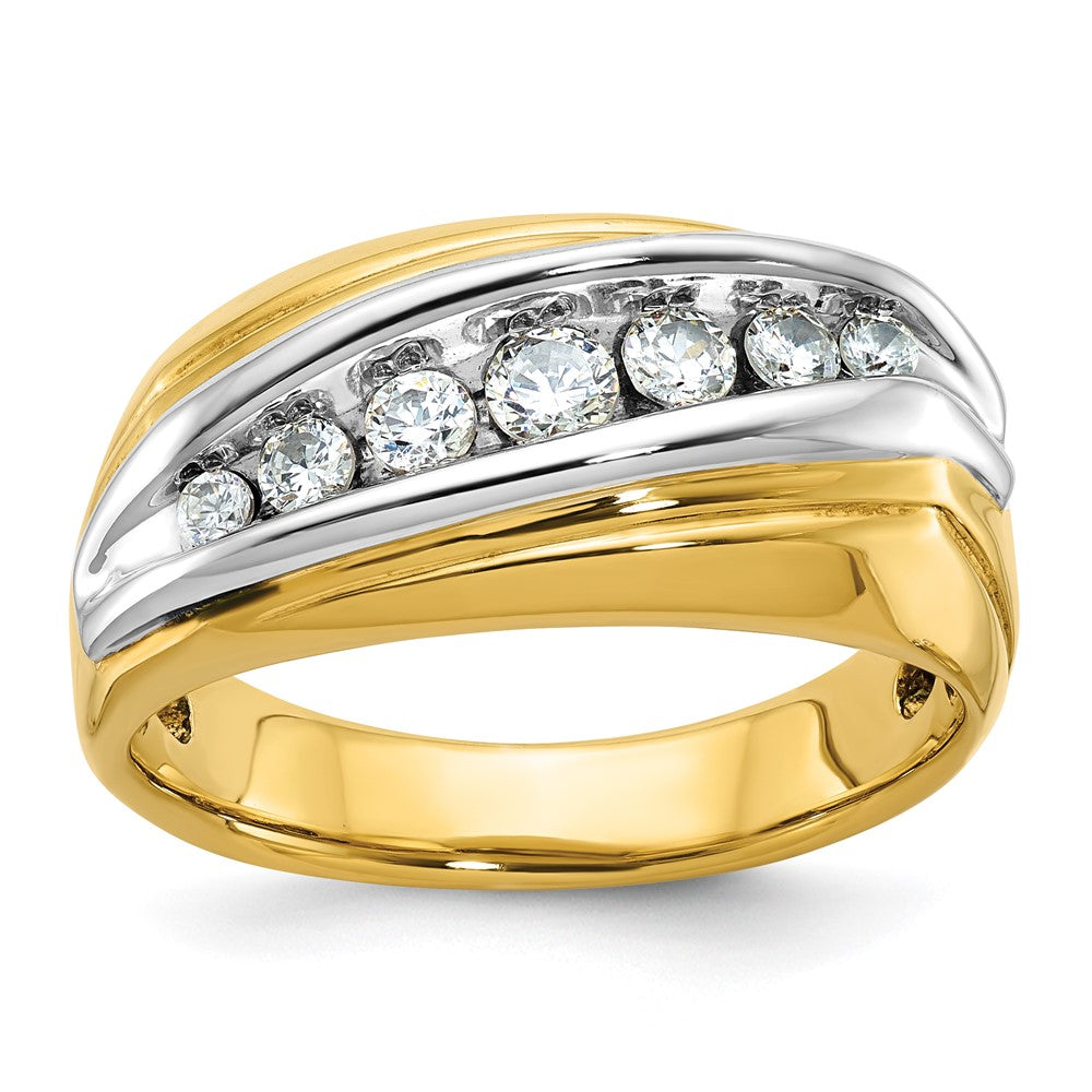 14ktt IBGoodman Men's Polished & Grooved Graduated 7-Stone Ring Mtg