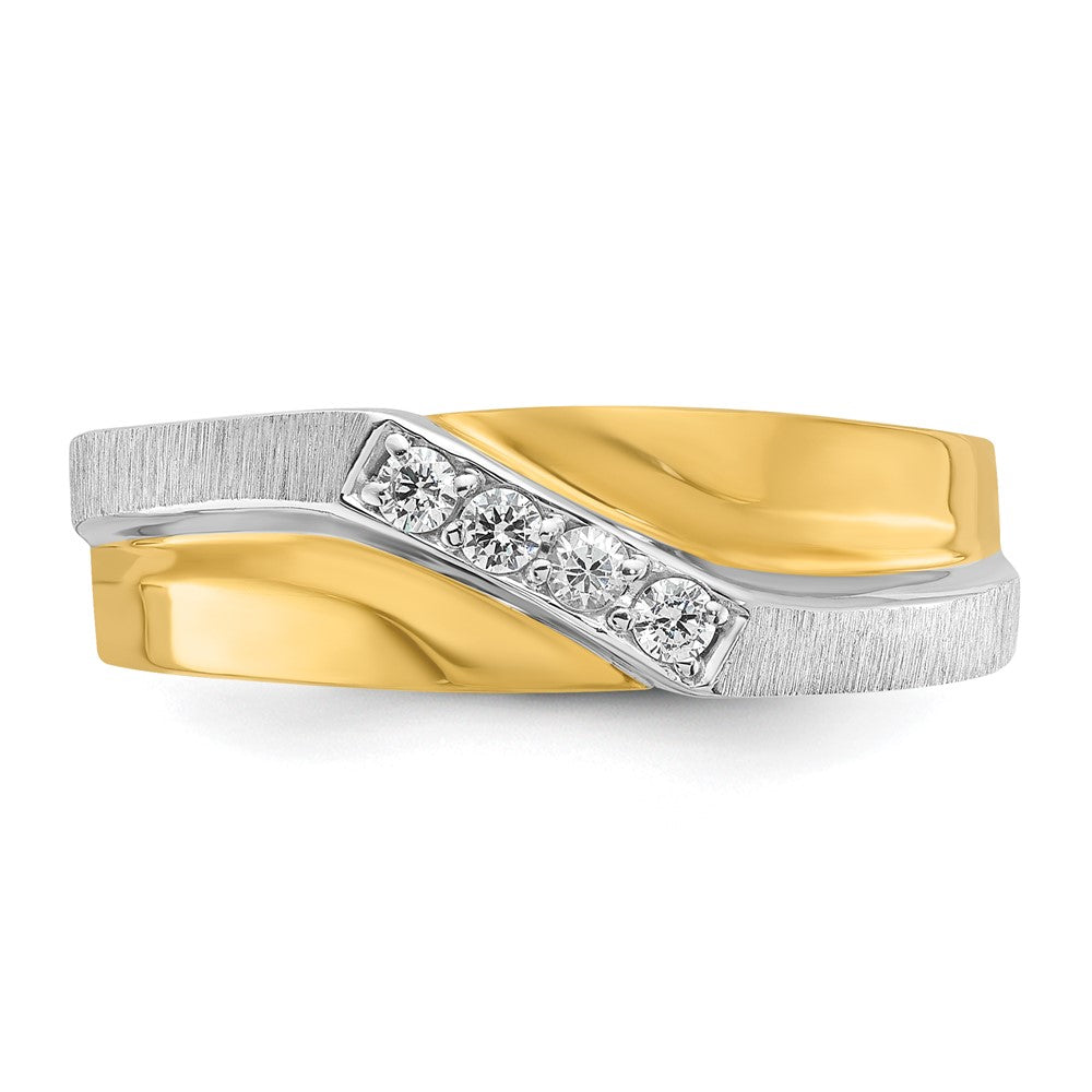 14ktt IBGoodman Men's Polished Satin & Grooved 4-Stone Diamond Ring