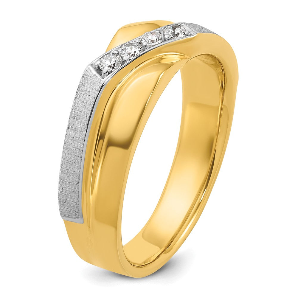 14ktt IBGoodman Men's Polished Satin & Grooved 4-Stone Diamond Ring