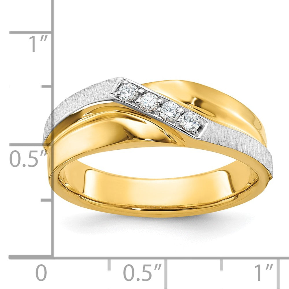 14ktt IBGoodman Men's Polished Satin & Grooved 4-Stone Diamond Ring
