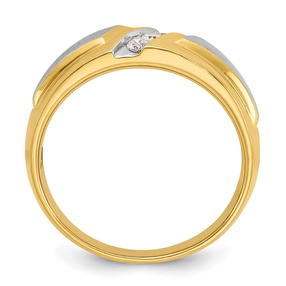 14k Two-tone IBGoodman Men's Polished and Satin 3-Stone Ring Mounting