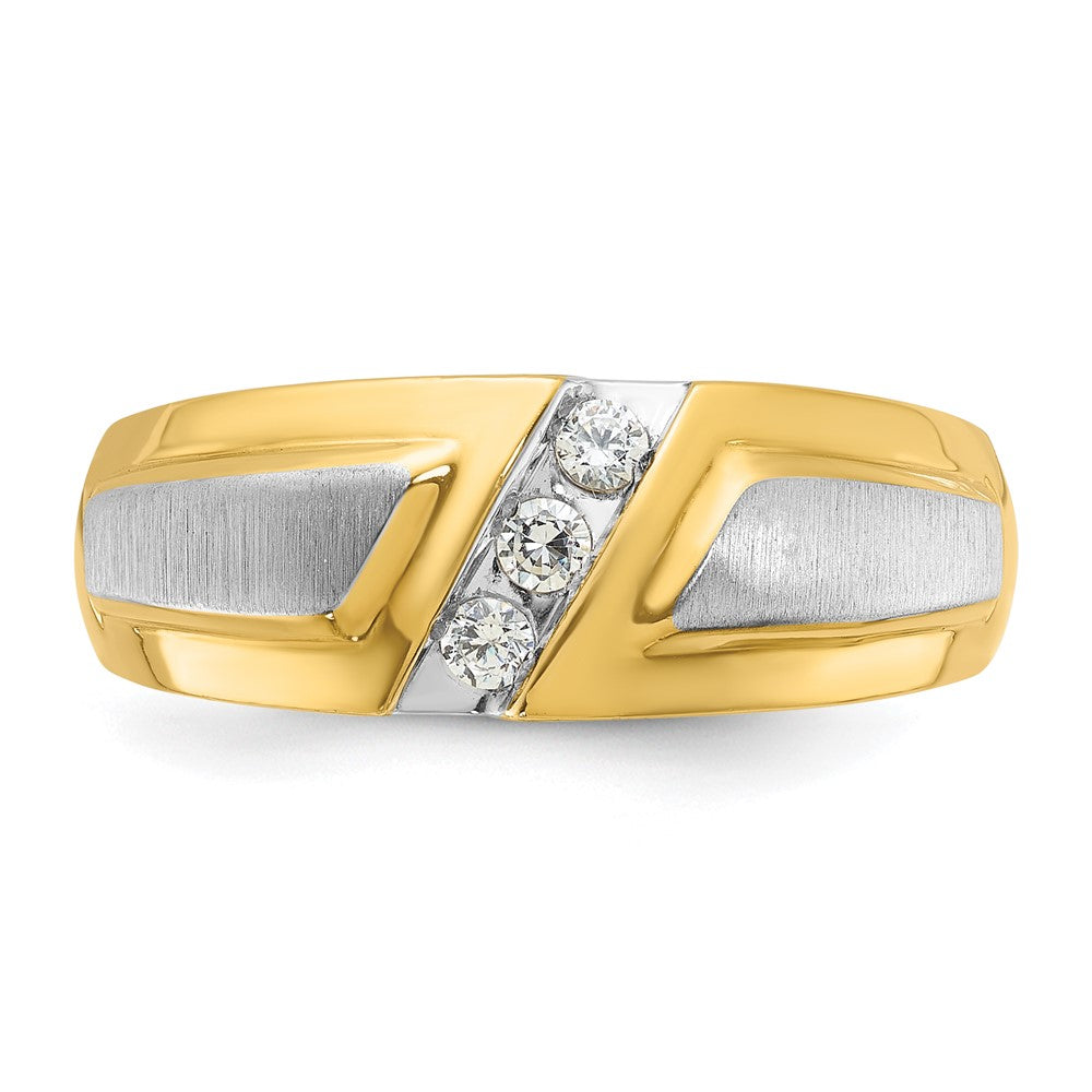 14k Two-tone IBGoodman Men's Polished and Satin 3-Stone Ring Mounting