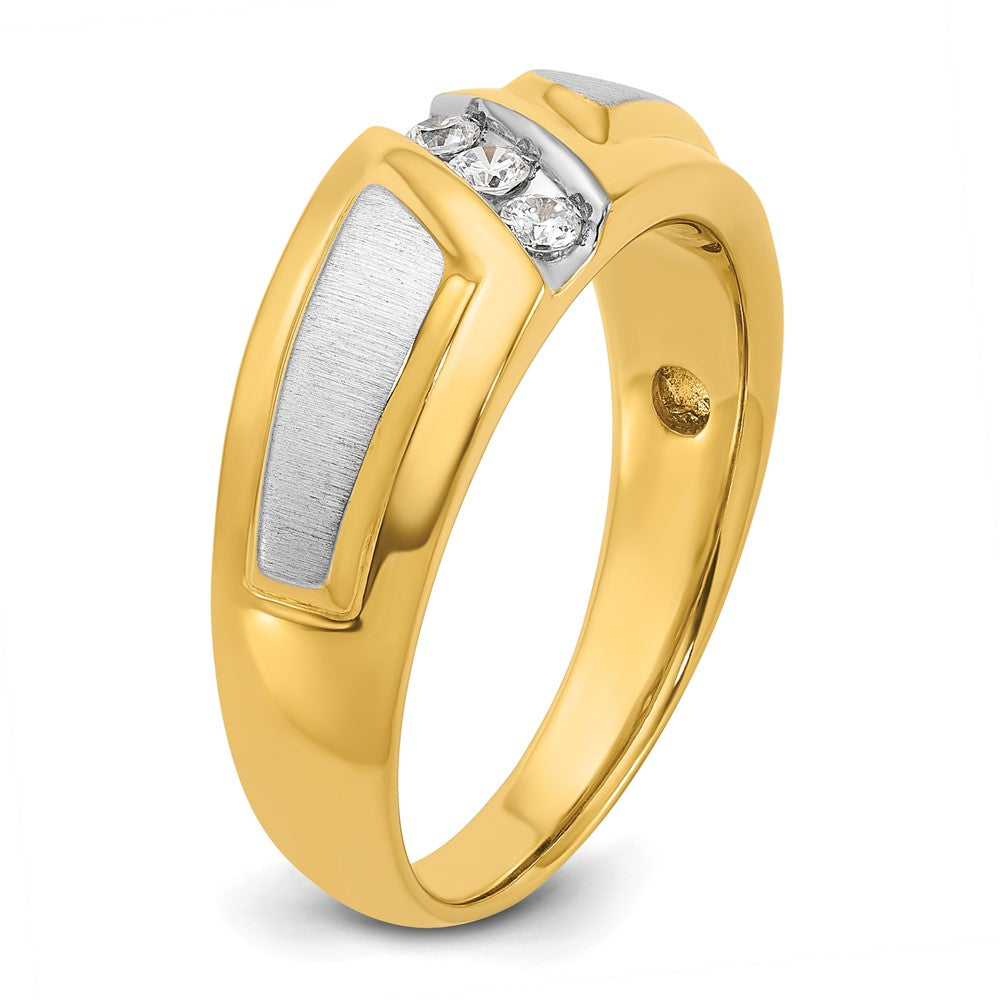 14k Two-tone IBGoodman Men's Polished and Satin 3-Stone Ring Mounting