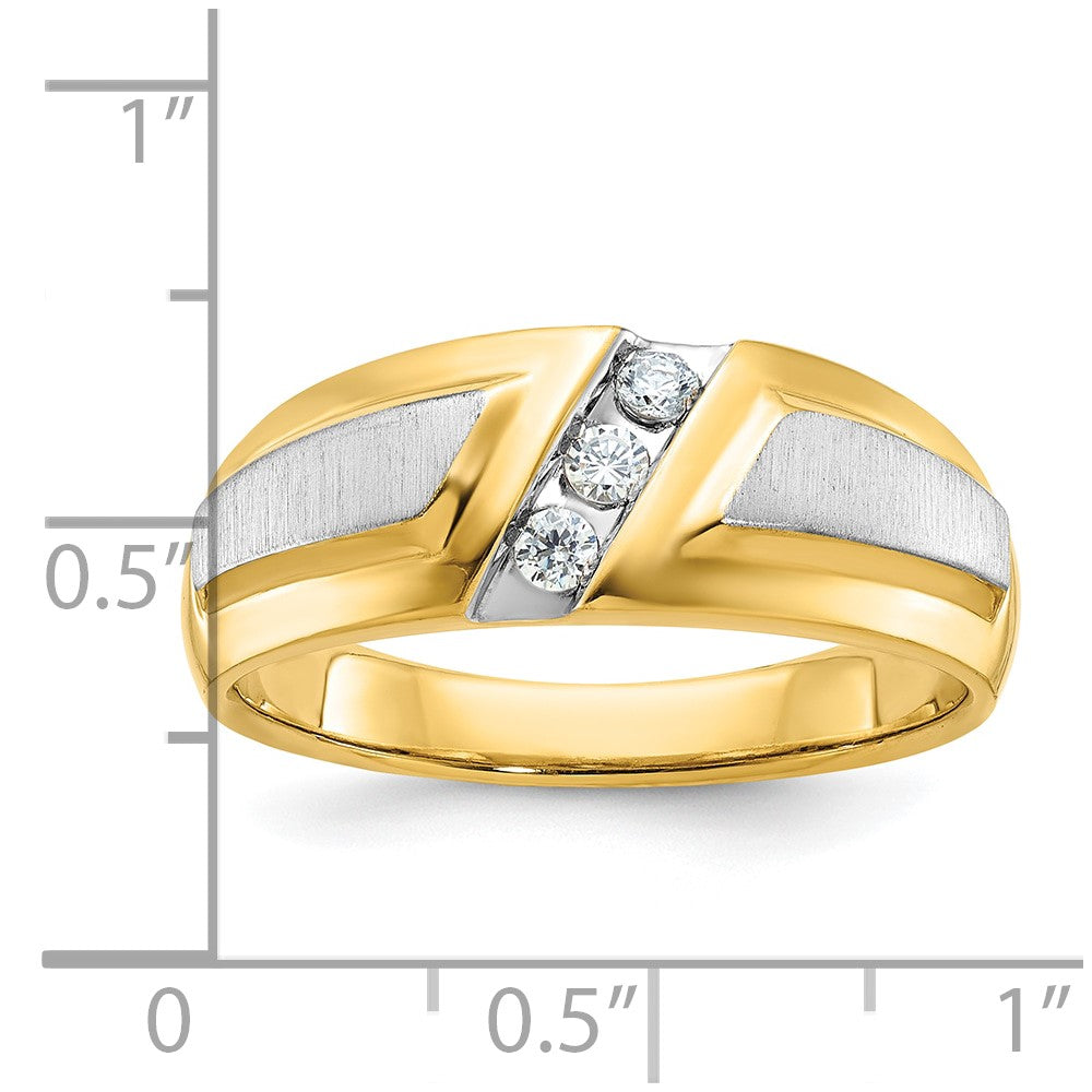14k Two-tone IBGoodman Men's Polished and Satin 3-Stone Diamond Ring