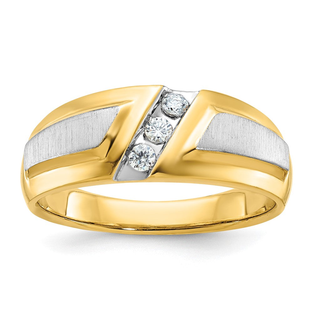 14k Two-tone IBGoodman Men's Polished and Satin 3-Stone Ring Mounting