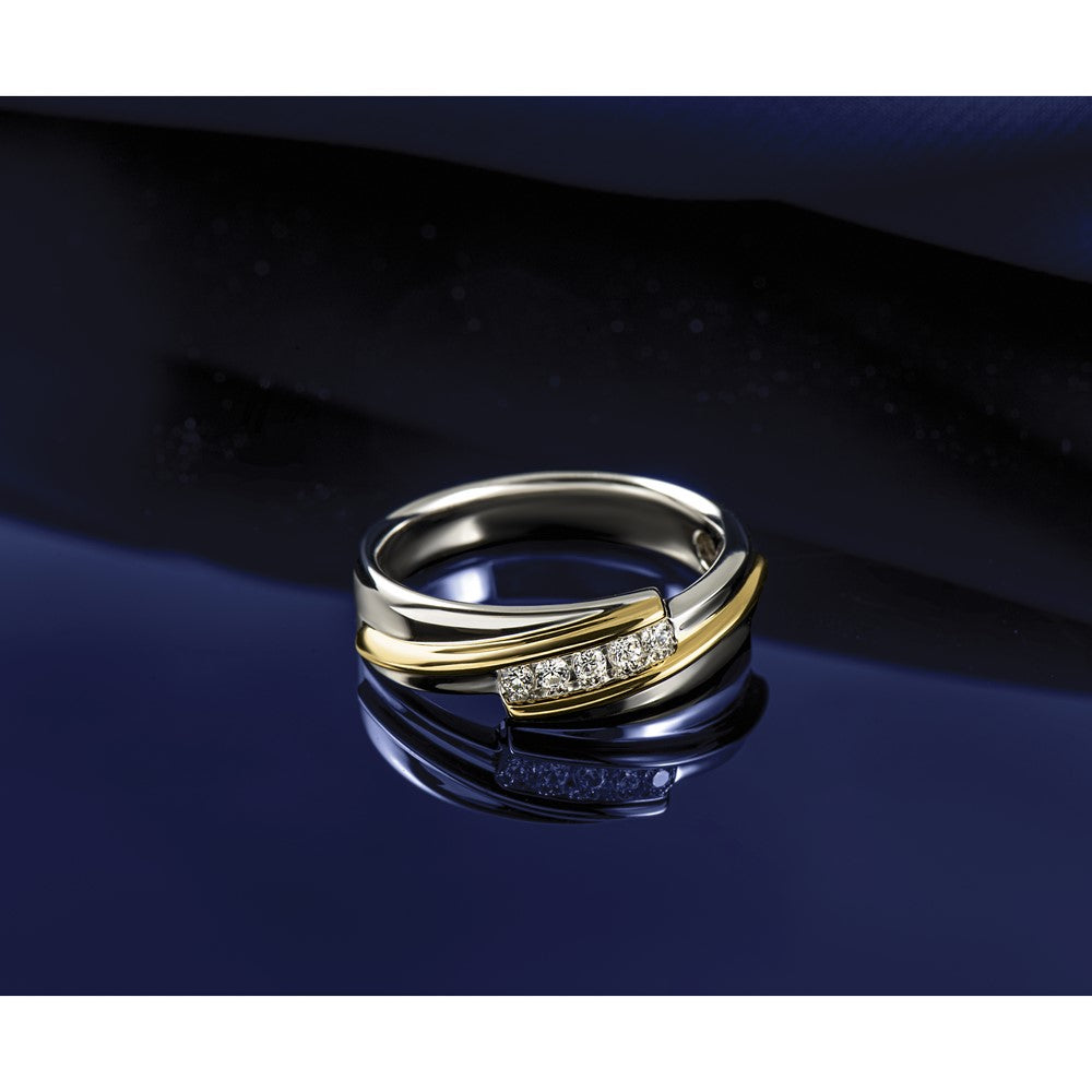 14k Two-tone IBGoodman Men's Polished 5-Stone AA Diamond Ring