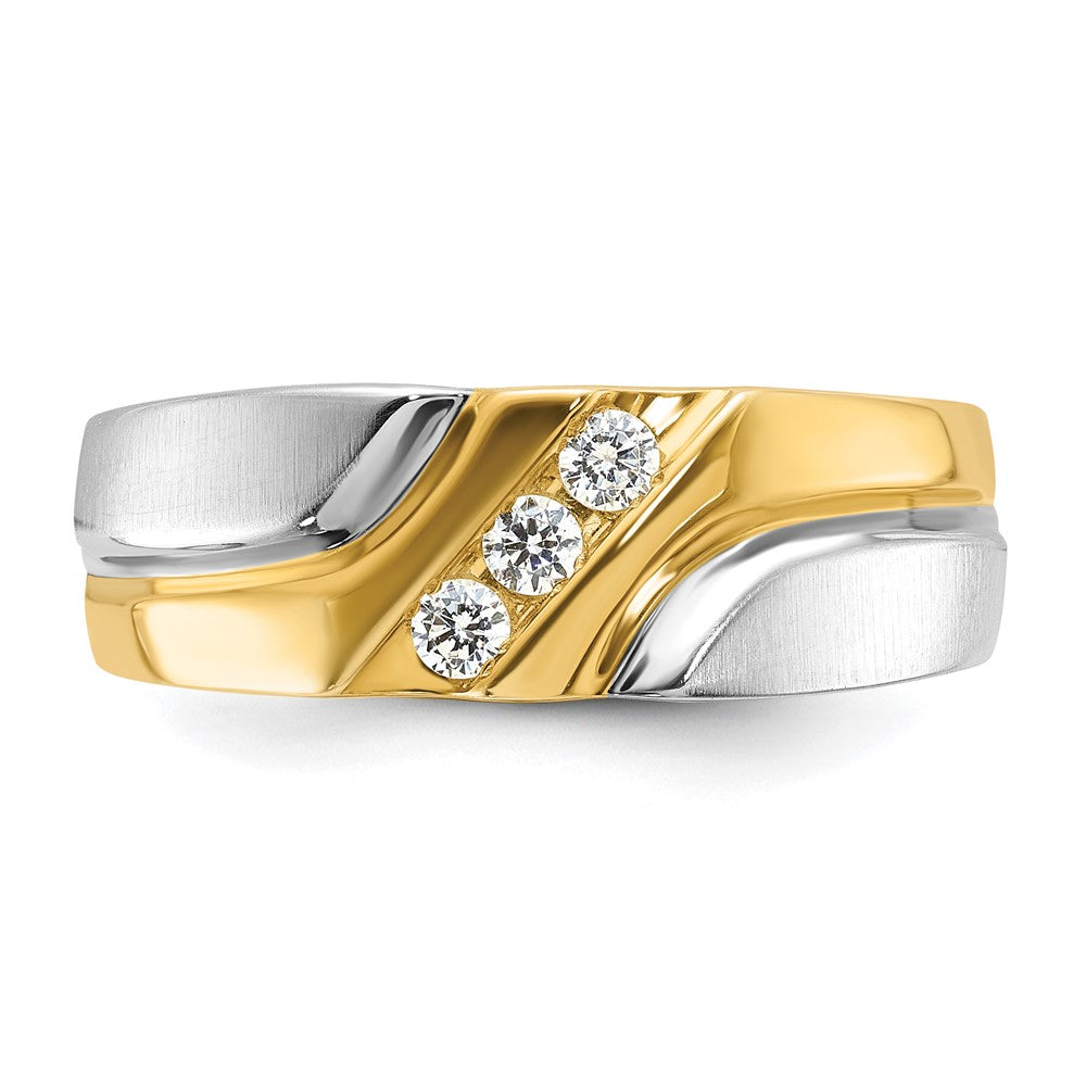 10ktt IBGoodman Men's Polished Satin Grooved 3-Stone Ring Mounting