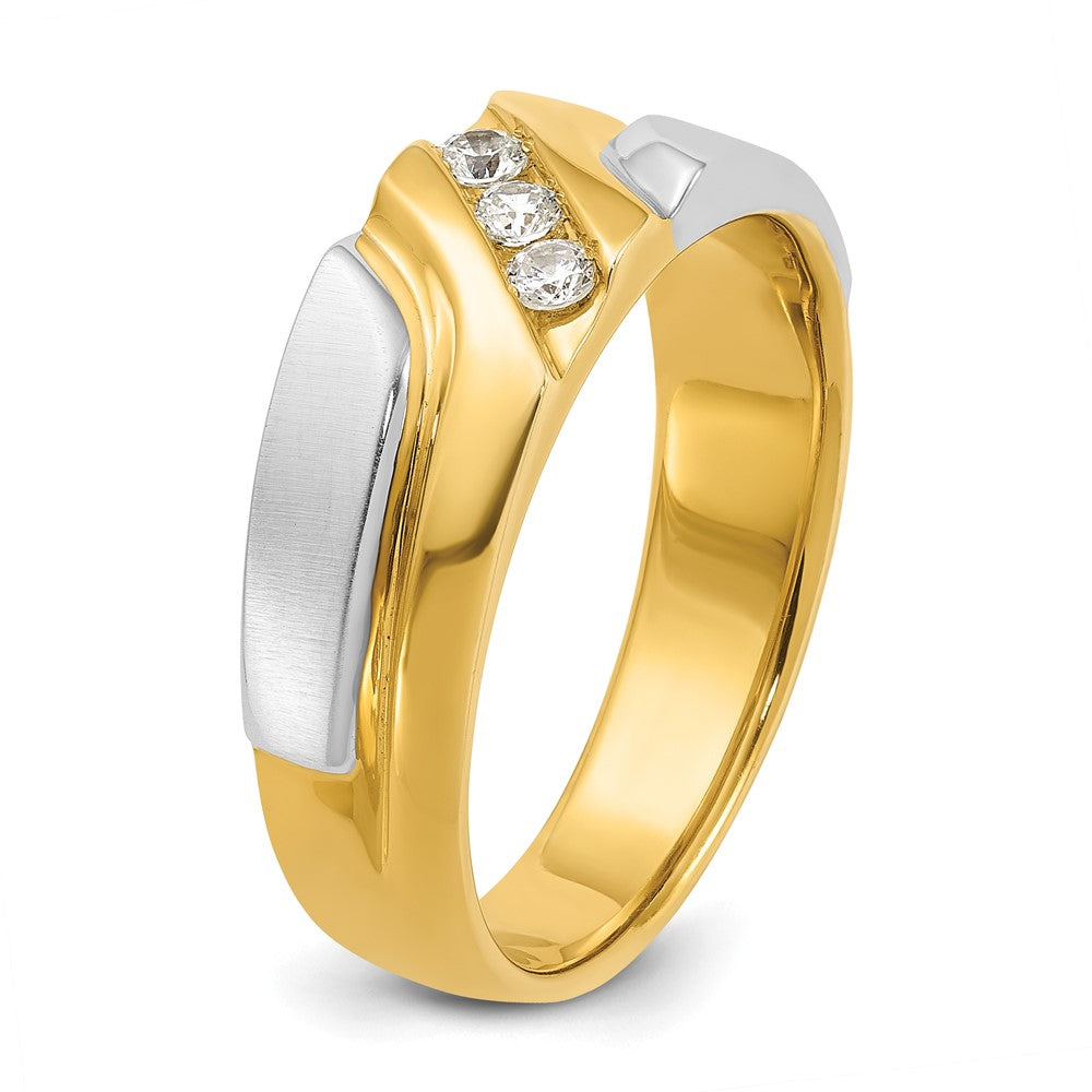 10ktt IBGoodman Men's Polished Satin Grooved 3-Stone Ring Mounting