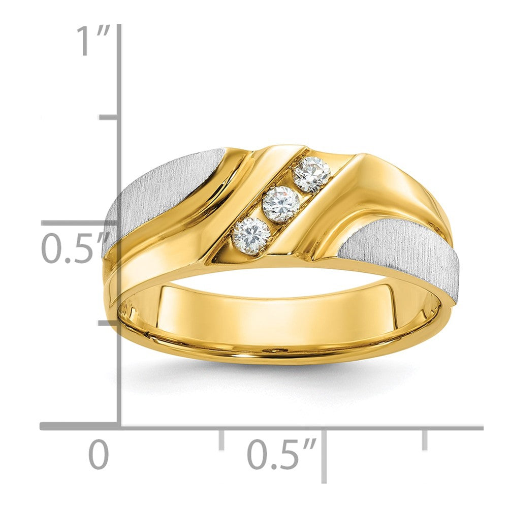10ktt IBGoodman Men's Polished/Satin/Grooved 3-Stone A Dia Ring