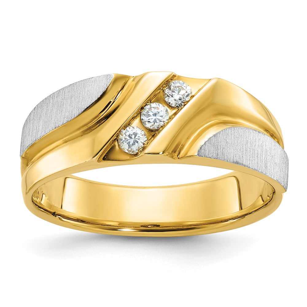 Two-tone Polished Satin & Grooved Engagement Ring Mounting