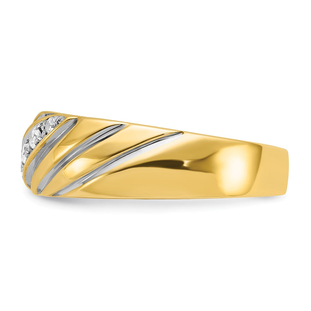 14k w/ White RH IBGoodman Men's Polished & Grooved AA Dia Ring