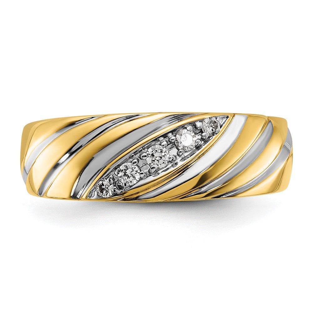 14k w/ White RH IBGoodman Men's Polished & Grooved AA Dia Ring
