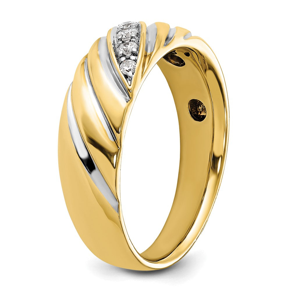 14k w/ White RH IBGoodman Men's Polished & Grooved AA Dia Ring