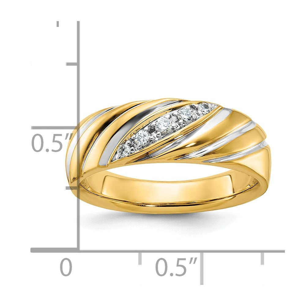 14k w/ White RH IBGoodman Men's Polished & Grooved AA Dia Ring