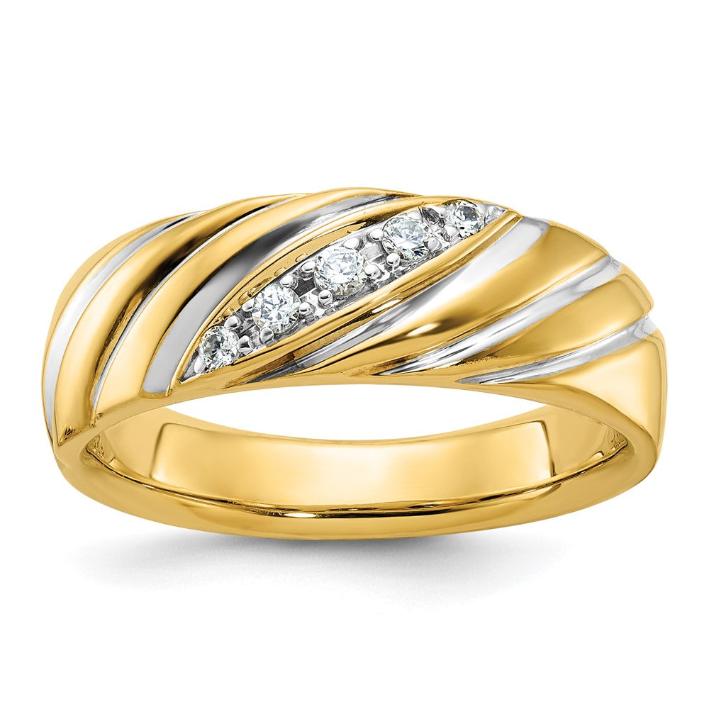 14k w/ White RH IBGoodman Men's Polished & Grooved AA Dia Ring