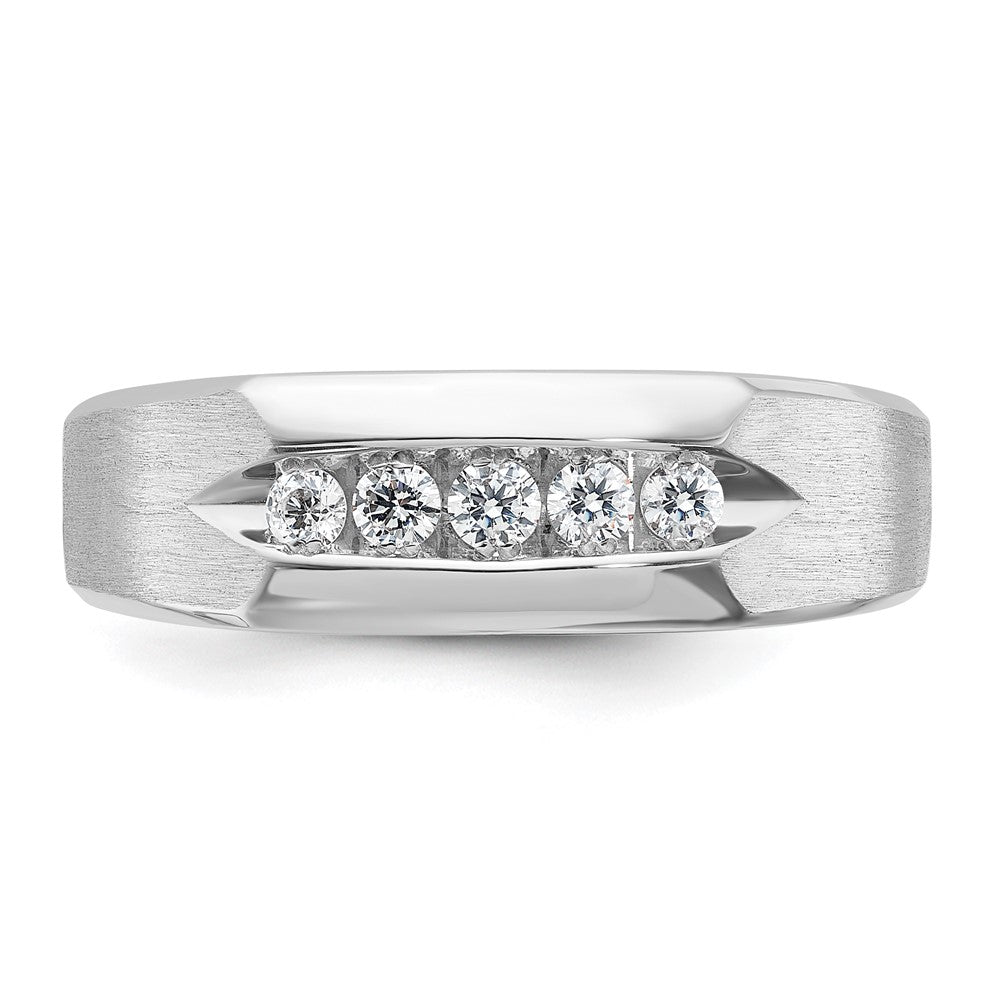 14k White Gold IBGoodman Men's Polished & Satin 5-Stone Diamond Ring