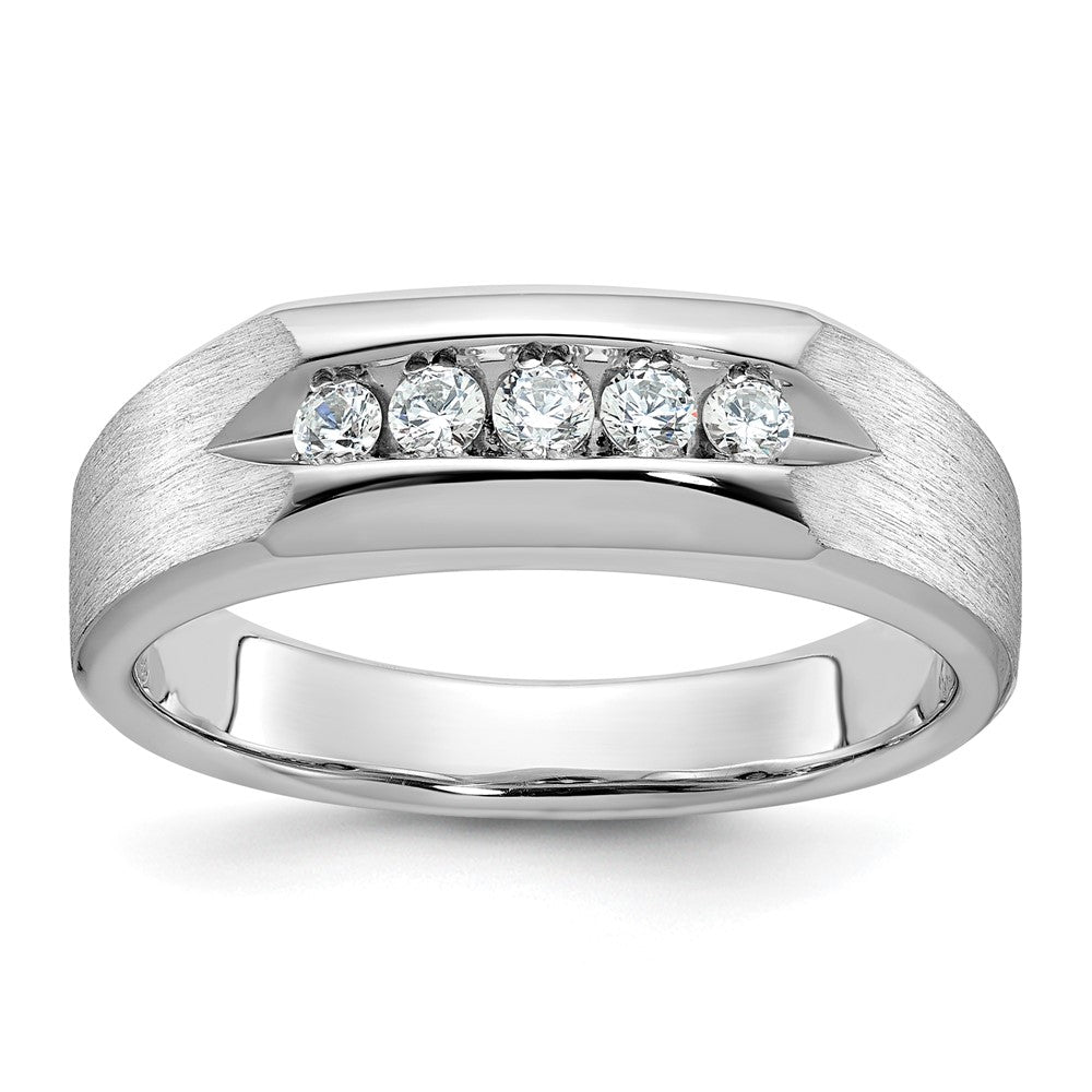 14k White Gold IBGoodman Men's Polished & Satin 5-Stone Diamond Ring