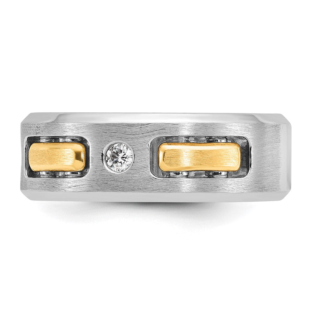 10ktt IBGoodman Men's Polished Satin & Cut-Out 3-Stone Diamond Ring