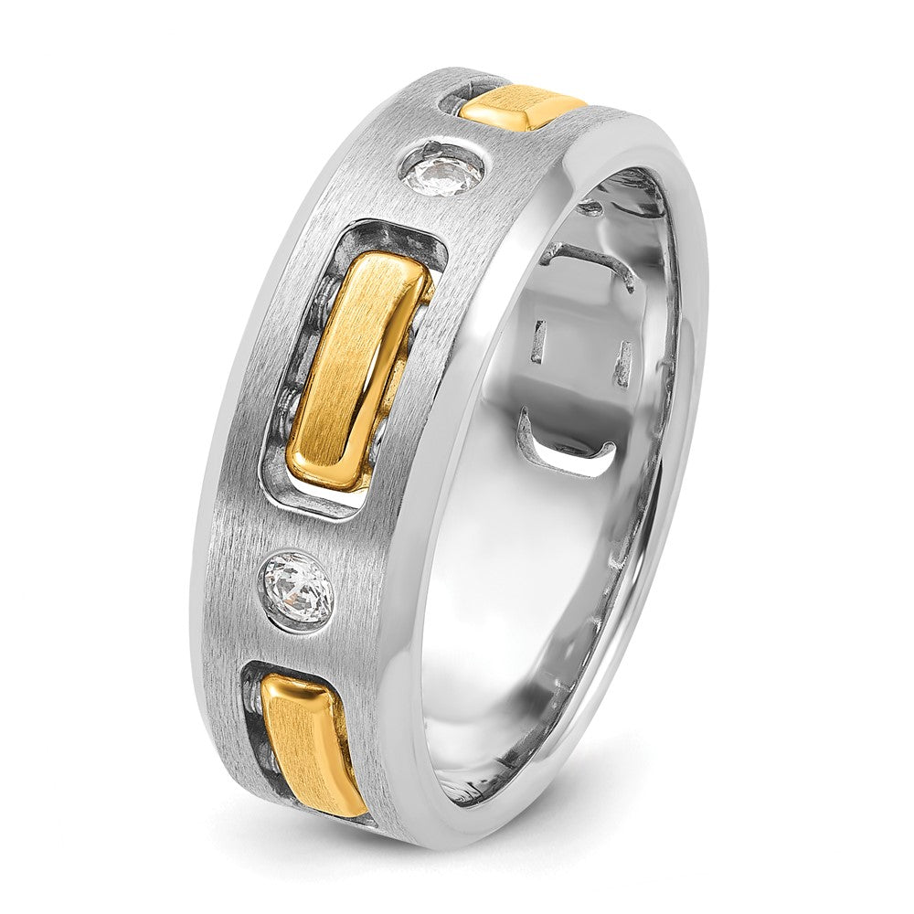 10ktt IBGoodman Men's Polished Satin & Cut-Out 3-Stone Diamond Ring