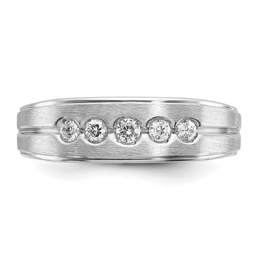 14kw IBGoodman Men's Polished Satin & Grooved Diamond 5-Stone Ring