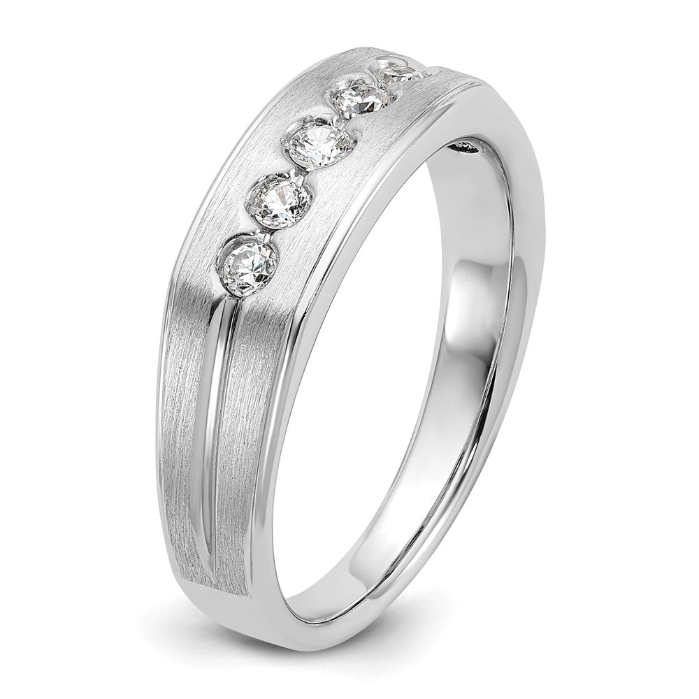 14kw IBGoodman Men's Polished Satin & Grooved Diamond 5-Stone Ring