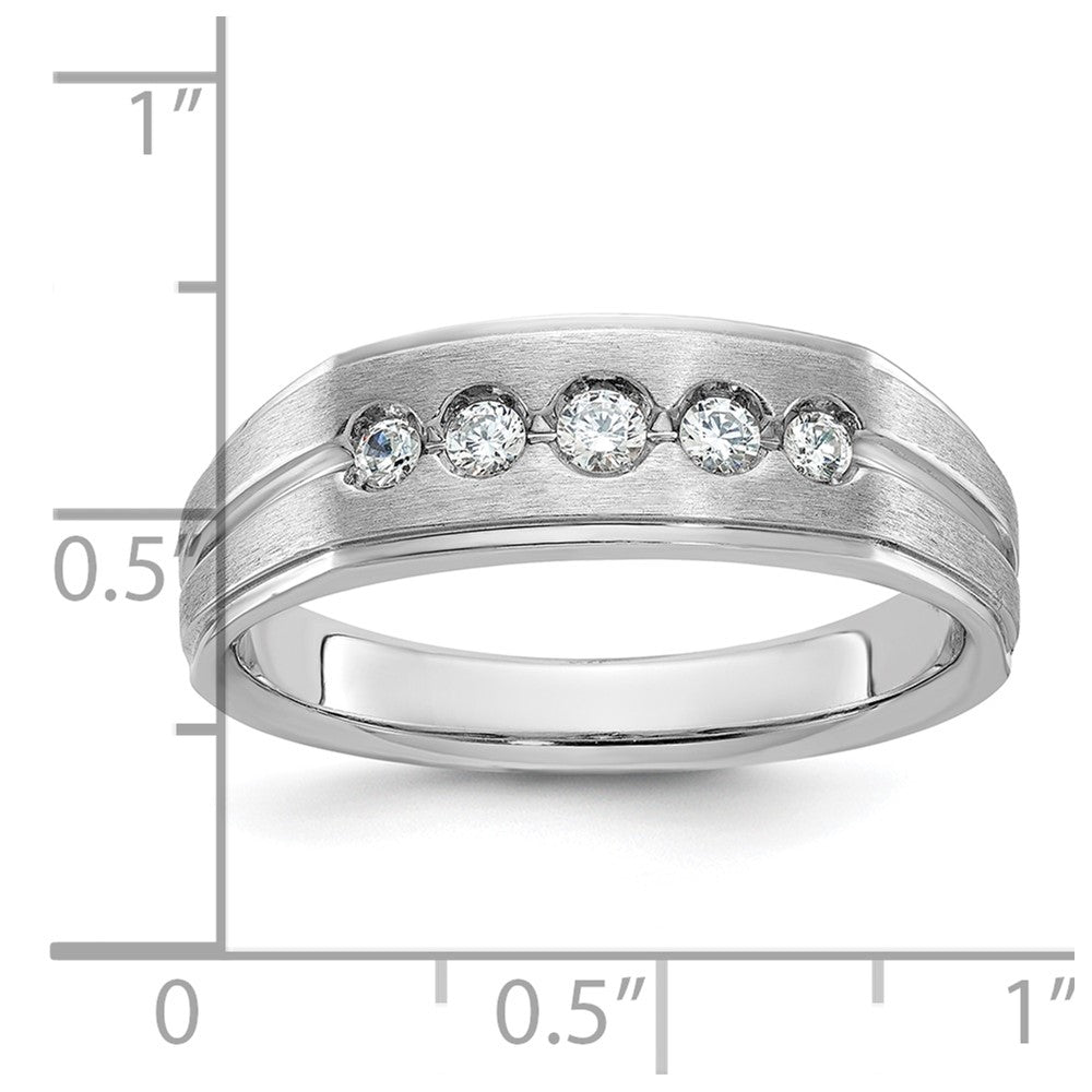 14kw IBGoodman Men's Polished Satin & Grooved Diamond 5-Stone Ring