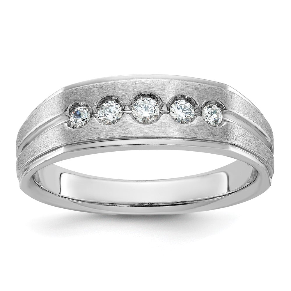 14kw IBGoodman Men's Polished Satin & Grooved 5-Stone Ring Mtg