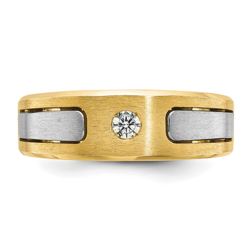 14k Two-tone IBGoodman Men's Polished and Satin Diamond Complete Ring