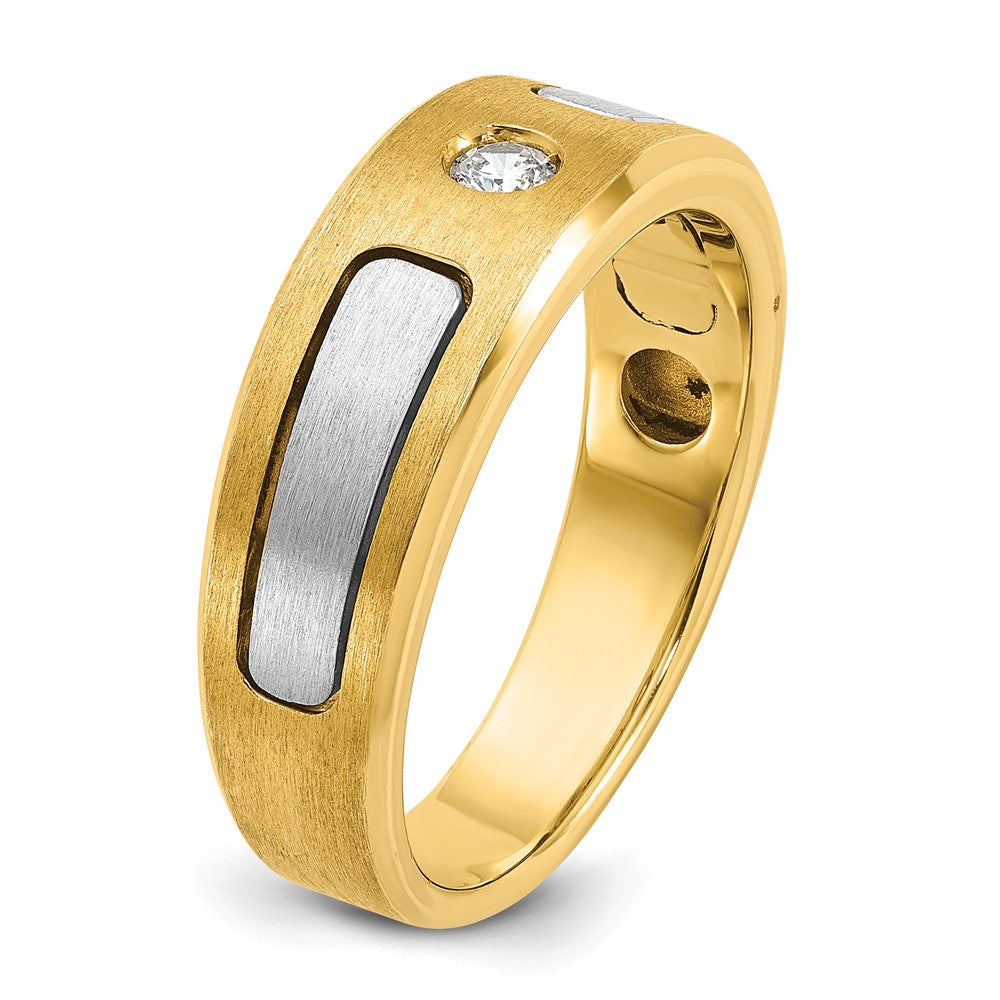 14k Two-tone IBGoodman Men's Polished and Satin Diamond Complete Ring