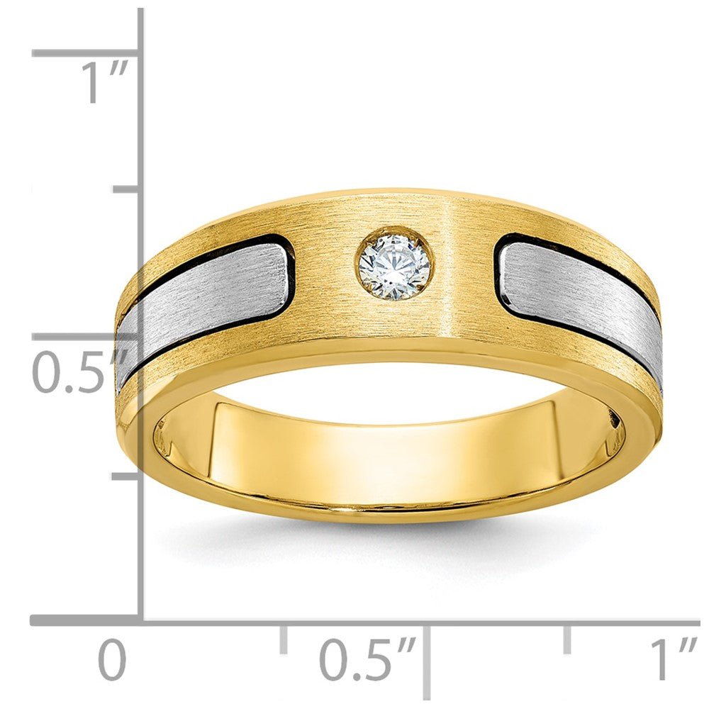 14k Two-tone IBGoodman Men's Polished and Satin Diamond Complete Ring