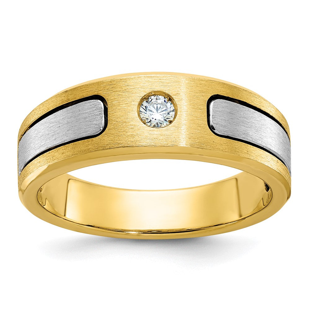 14k Two-tone IBGoodman Men's Polished and Satin Diamond Complete Ring