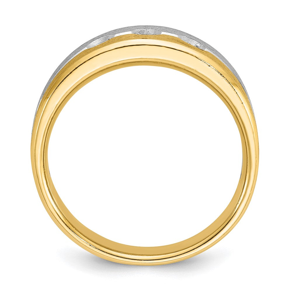 14k Two-tone IBGoodman Men's Polished and Satin Diamond Complete Ring