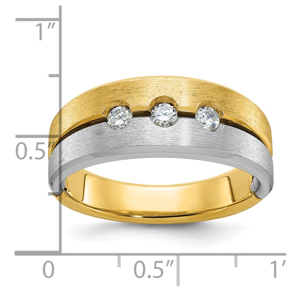 14k Two-tone IBGoodman Men's Polished and Satin Diamond Complete Ring